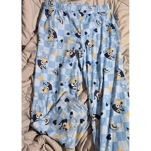 Bluey Womens Pajama Pants Blue Checkered Rainbow Heart Lounge Sleepwear Small